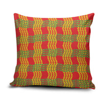 Aloha Hawaii Ilima Maile Lei Pillow Cover Palaka Inspired Hawaiian-plaid Red