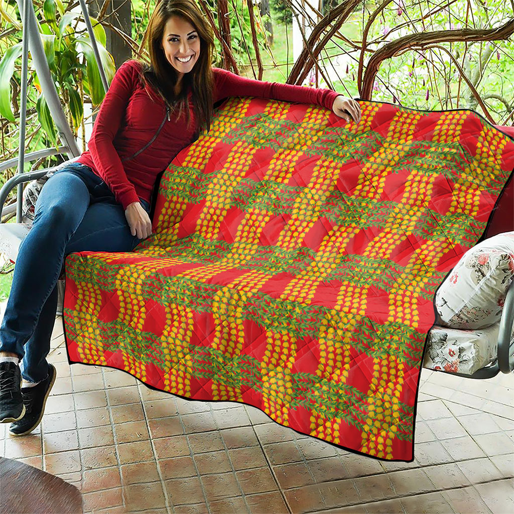 Aloha Hawaii Ilima Maile Lei Quilt Palaka Inspired Hawaiian-plaid Red