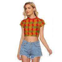 Aloha Hawaii Ilima Maile Lei Raglan Cropped T Shirt Palaka Inspired Hawaiian-plaid Red
