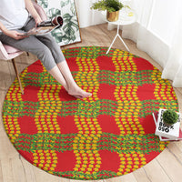 Aloha Hawaii Ilima Maile Lei Round Carpet Palaka Inspired Hawaiian-plaid Red