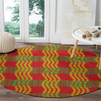 Aloha Hawaii Ilima Maile Lei Round Carpet Palaka Inspired Hawaiian-plaid Red