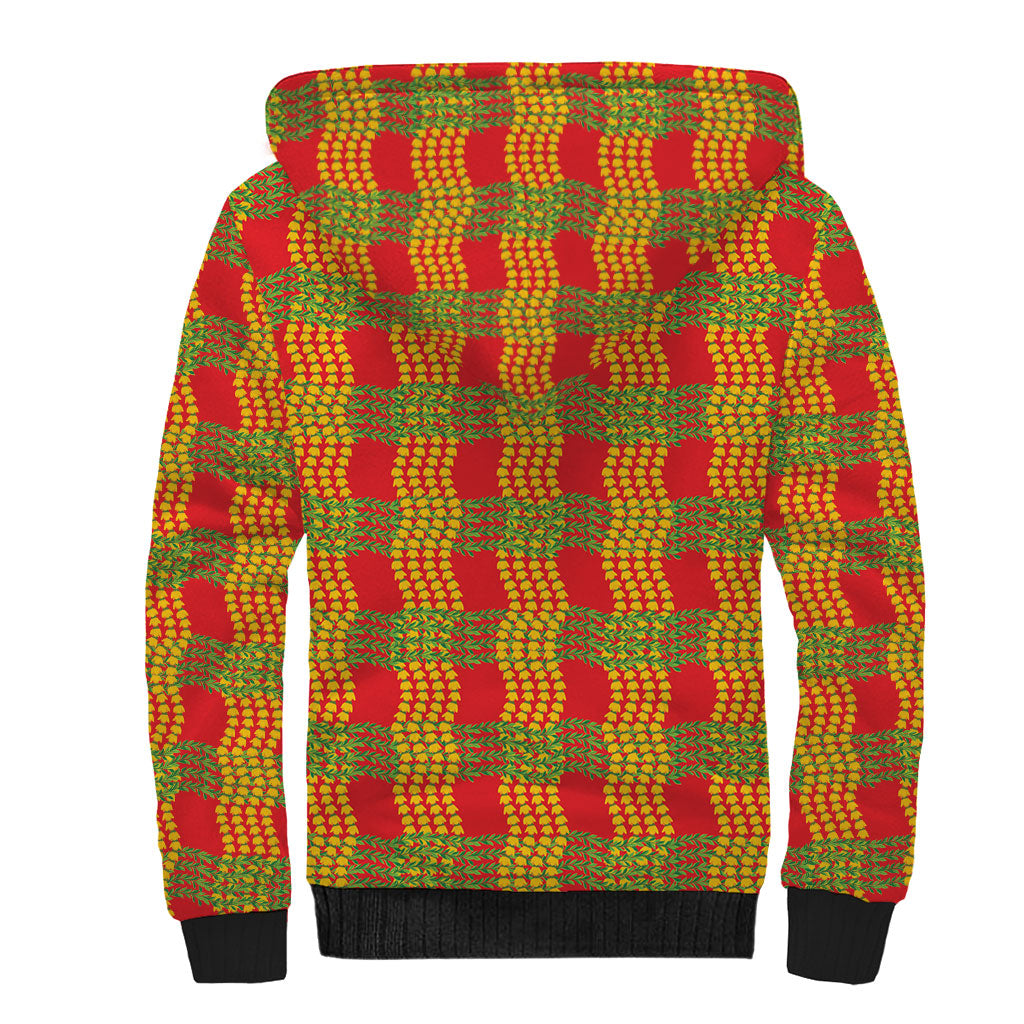 Aloha Hawaii Ilima Maile Lei Sherpa Hoodie Palaka Inspired Hawaiian-plaid Red