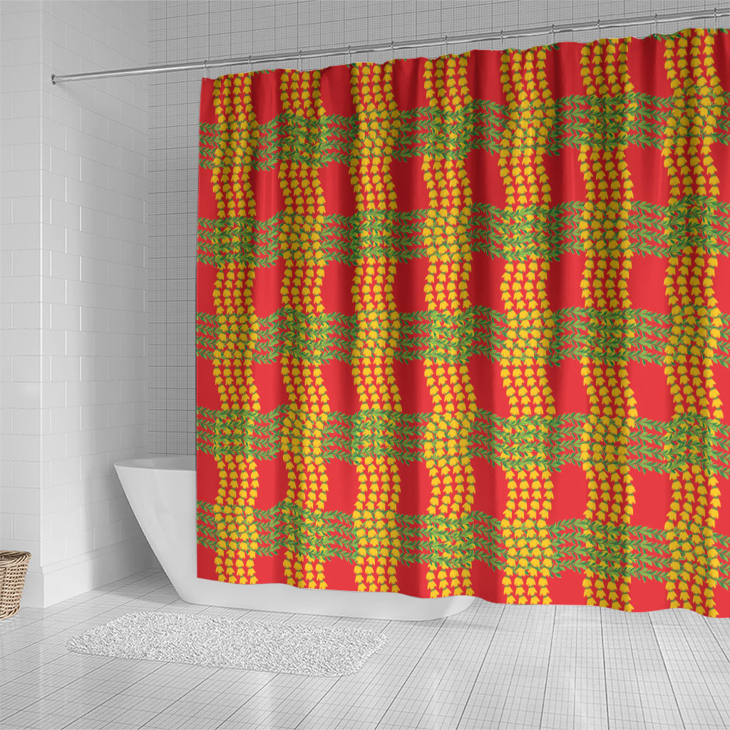 Aloha Hawaii Ilima Maile Lei Shower Curtain Palaka Inspired Hawaiian-plaid Red