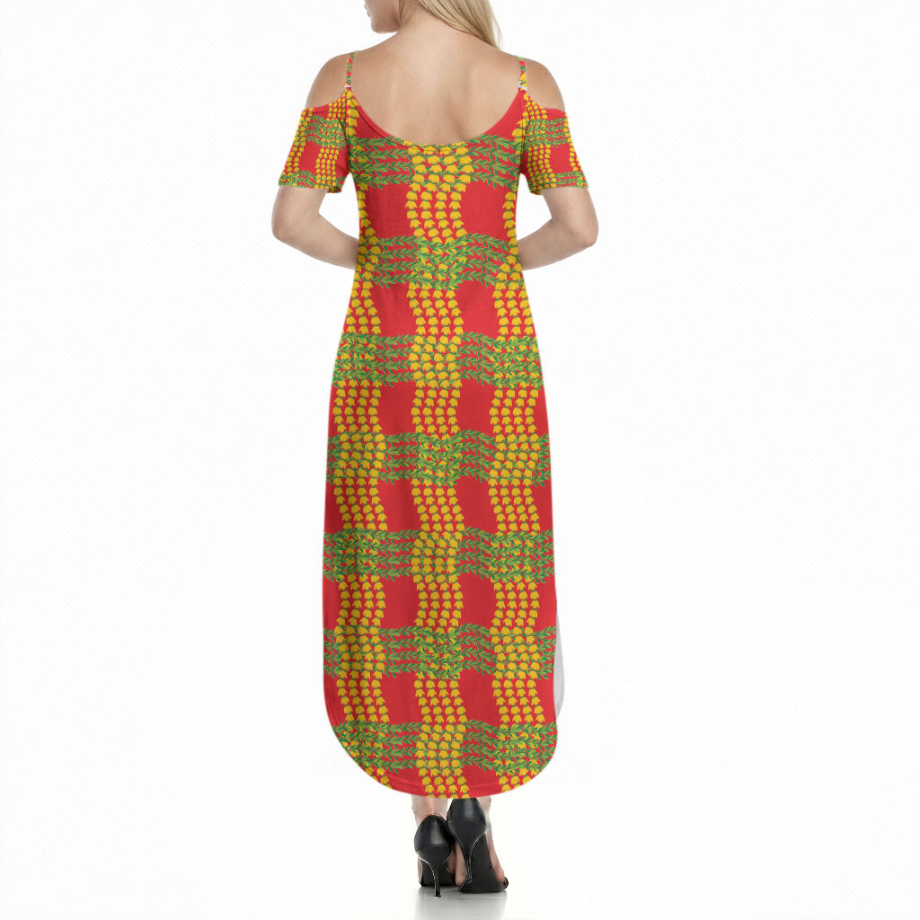 Aloha Hawaii Ilima Maile Lei Summer Maxi Dress Palaka Inspired Hawaiian-plaid Red