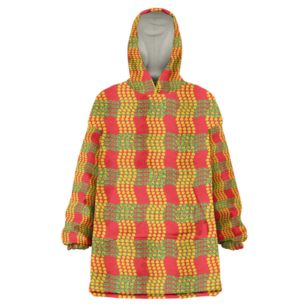 Aloha Hawaii Ilima Maile Lei Wearable Blanket Hoodie Palaka Inspired Hawaiian-plaid Red