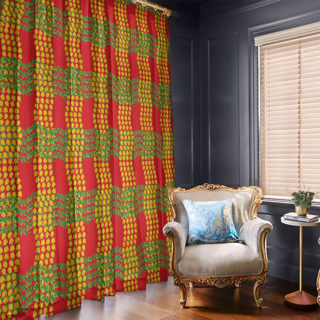 Aloha Hawaii Ilima Maile Lei Window Curtain Palaka Inspired Hawaiian-plaid Red