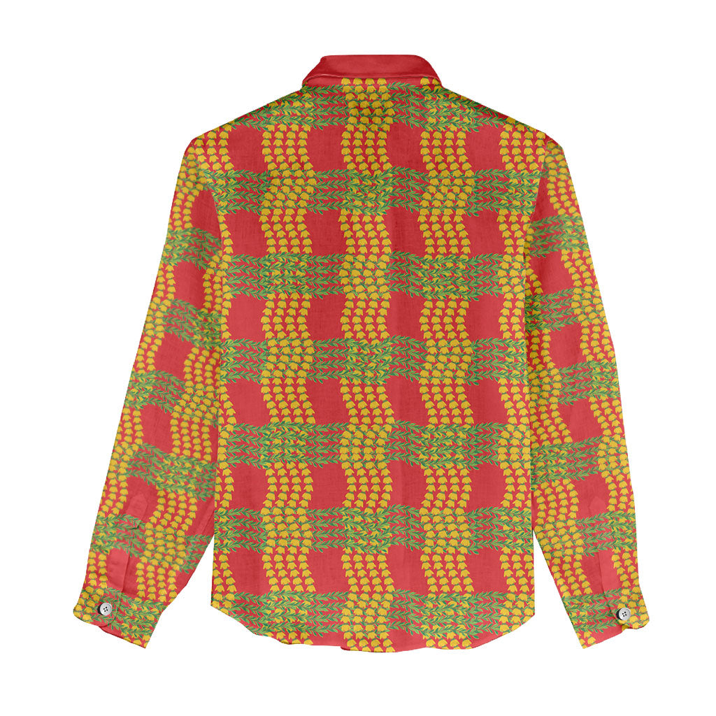 Aloha Hawaii Ilima Maile Lei Women Casual Shirt Palaka Inspired Hawaiian-plaid Red