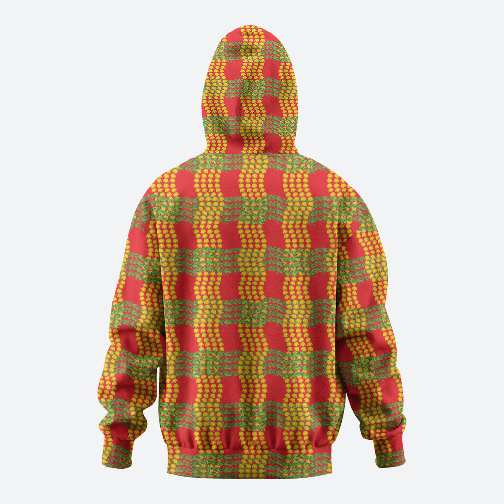 Aloha Hawaii Ilima Maile Lei Zip Hoodie Palaka Inspired Hawaiian-plaid Red