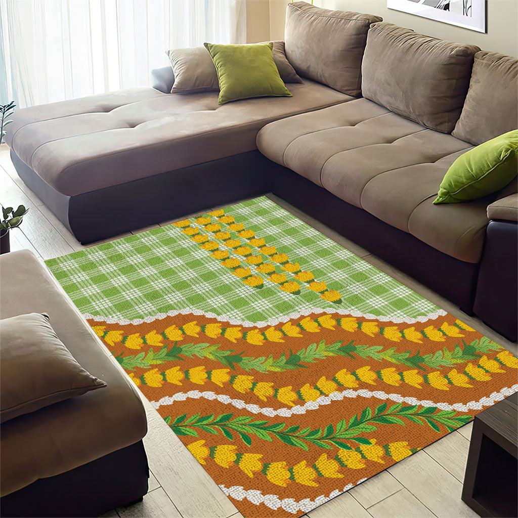 Hawaii Leis Palaka Motifs Area Rug Pikake Pakalana Maile Ilima Kakau Style