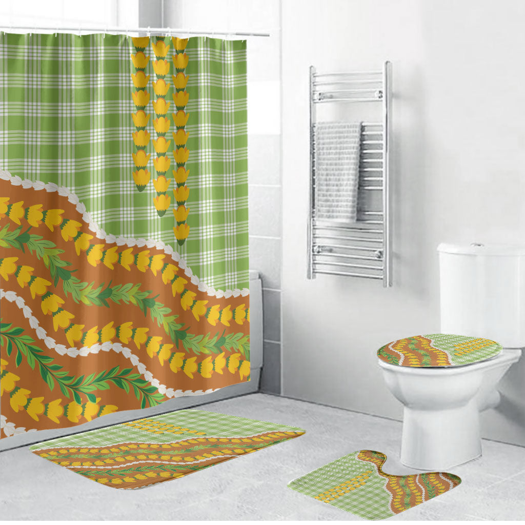 Hawaii Leis Palaka Motifs Bathroom Set Pikake Pakalana Maile Ilima Kakau Style LT14 Bathroom Set (4 pcs) Multicolor - Polynesian Pride