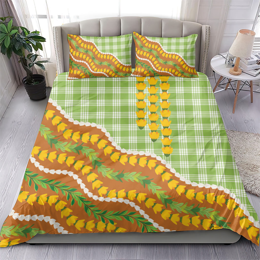 Hawaii Leis Palaka Motifs Bedding Set Pikake Pakalana Maile Ilima Kakau Style