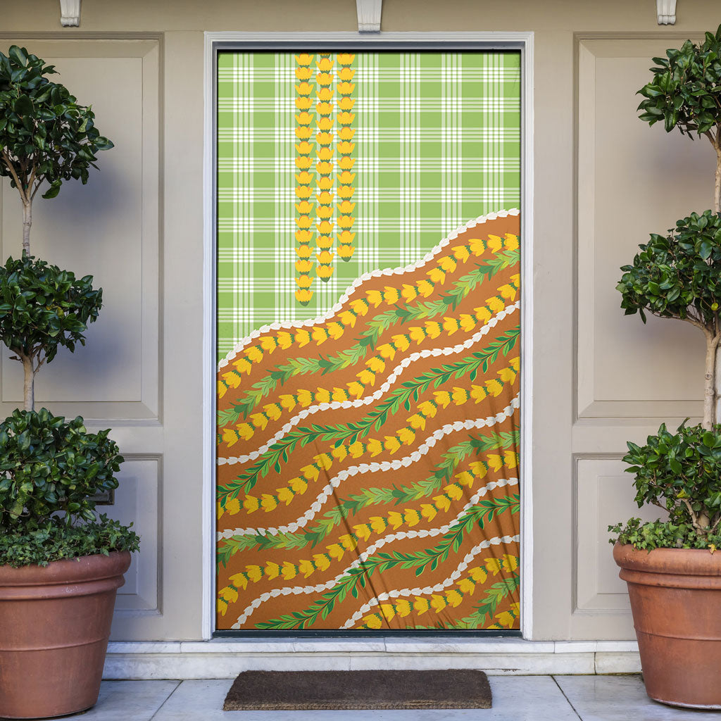 Hawaii Leis Palaka Motifs Door Cover Pikake Pakalana Maile Ilima Kakau Style LT14 Multicolor - Polynesian Pride