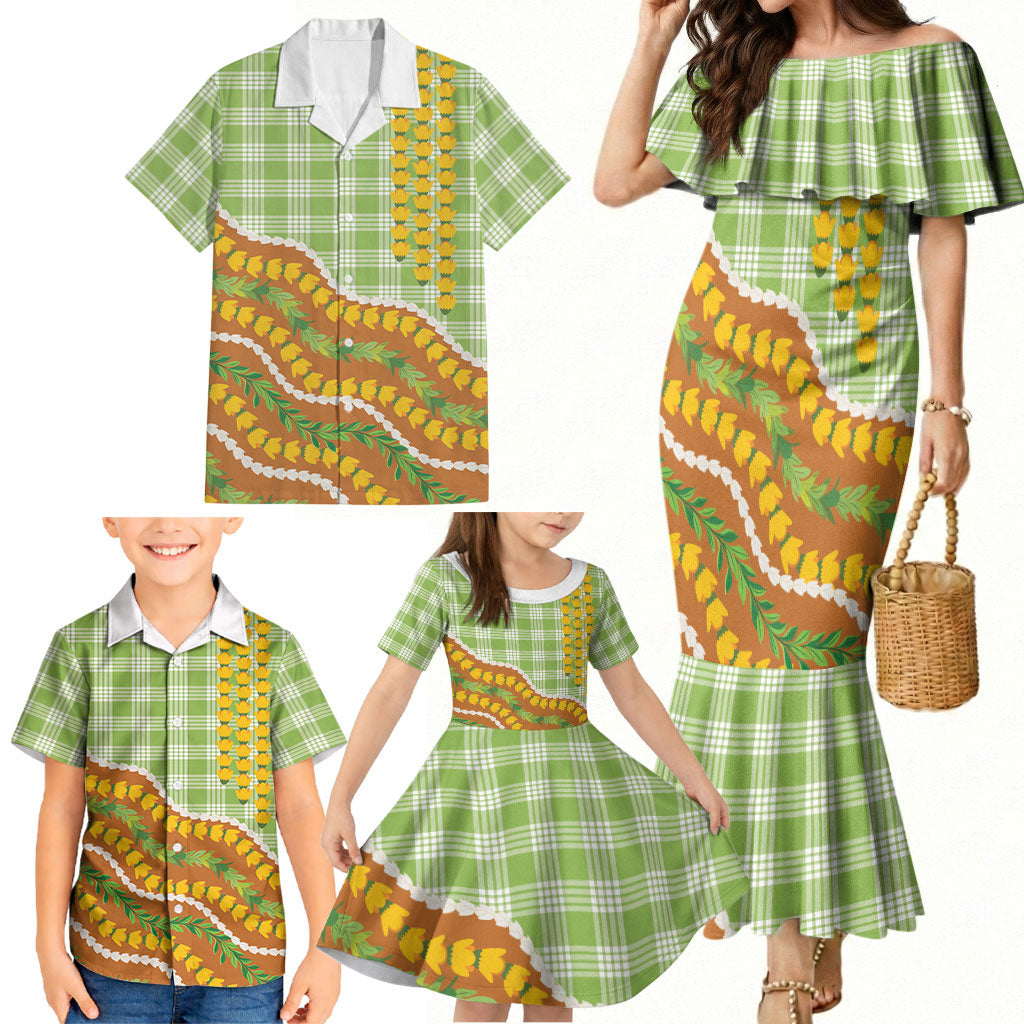 Hawaii Leis Palaka Motifs Family Matching Mermaid Dress and Hawaiian Shirt Pikake Pakalana Maile Ilima Kakau Style LT14 - Polynesian Pride