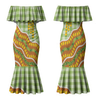 Hawaii Leis Palaka Motifs Family Matching Mermaid Dress and Hawaiian Shirt Pikake Pakalana Maile Ilima Kakau Style