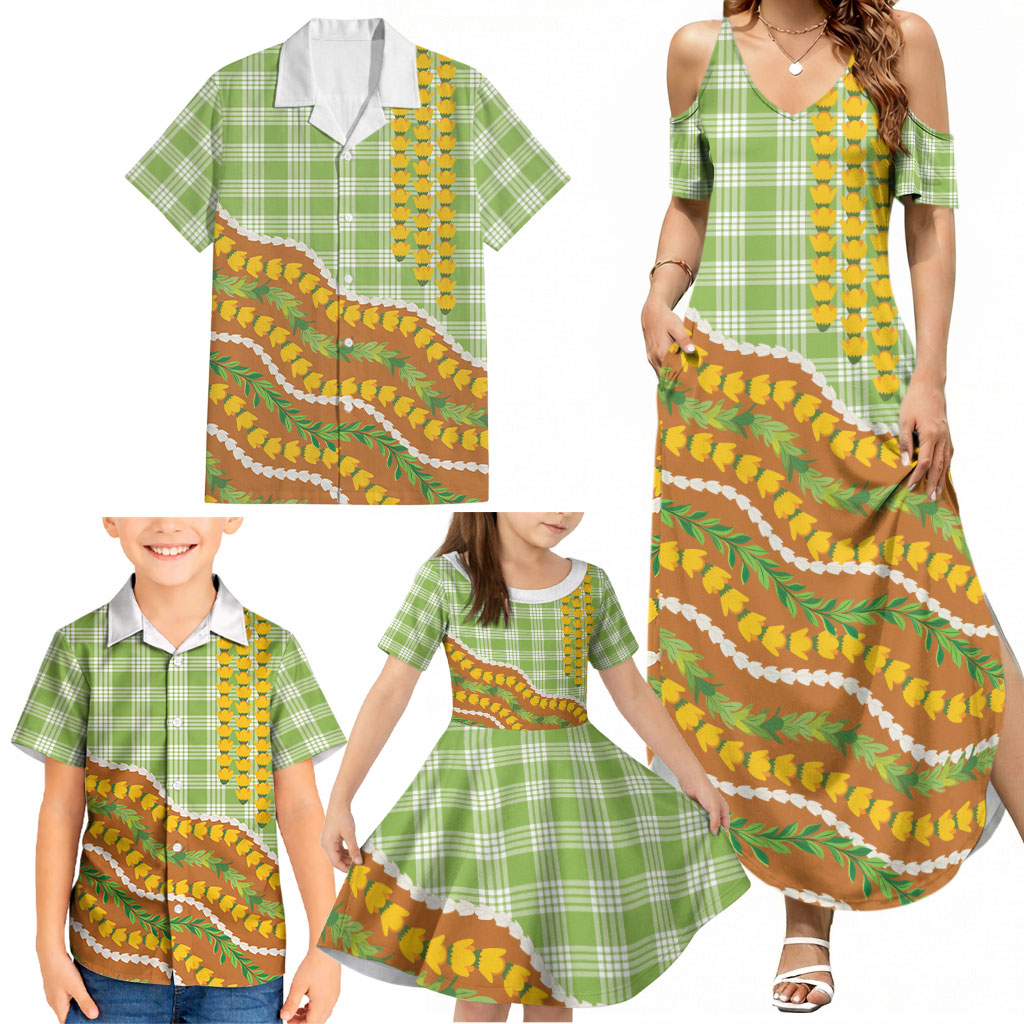 Hawaii Leis Palaka Motifs Family Matching Summer Maxi Dress and Hawaiian Shirt Pikake Pakalana Maile Ilima Kakau Style LT14 - Polynesian Pride