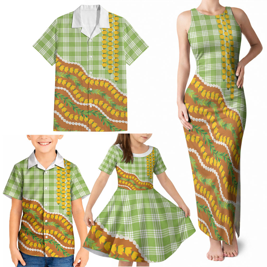 Hawaii Leis Palaka Motifs Family Matching Tank Maxi Dress and Hawaiian Shirt Pikake Pakalana Maile Ilima Kakau Style LT14 - Polynesian Pride