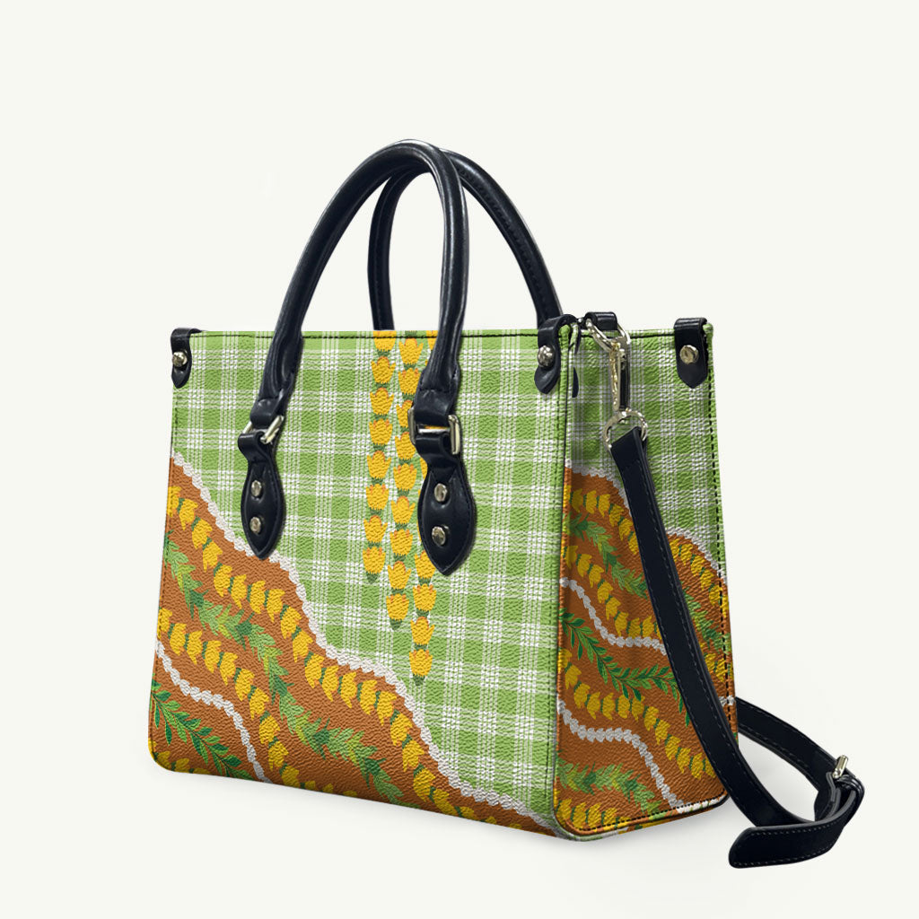 Hawaii Leis Palaka Motifs Leather Bag Pikake Pakalana Maile Ilima Kakau Style LT14 Multicolor - Polynesian Pride