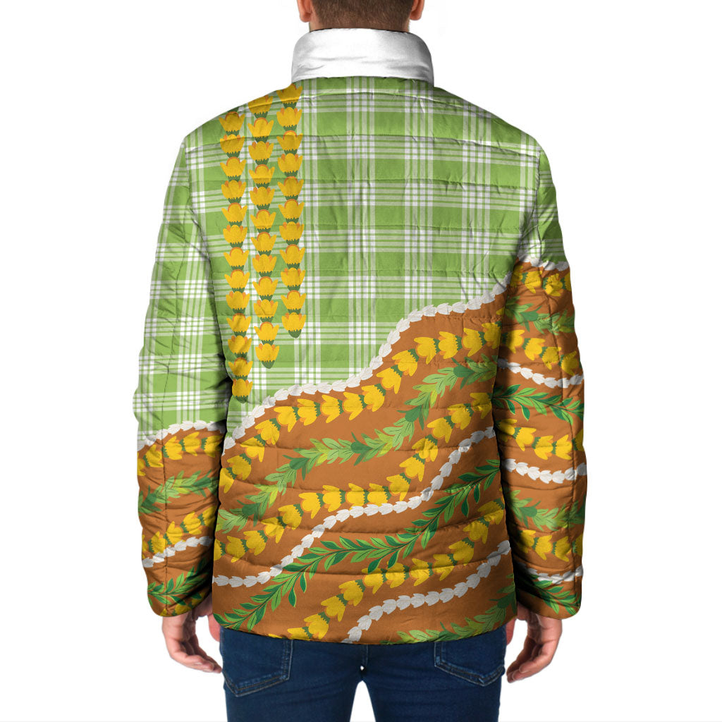Hawaii Leis Palaka Motifs Padded Jacket Pikake Pakalana Maile Ilima Kakau Style