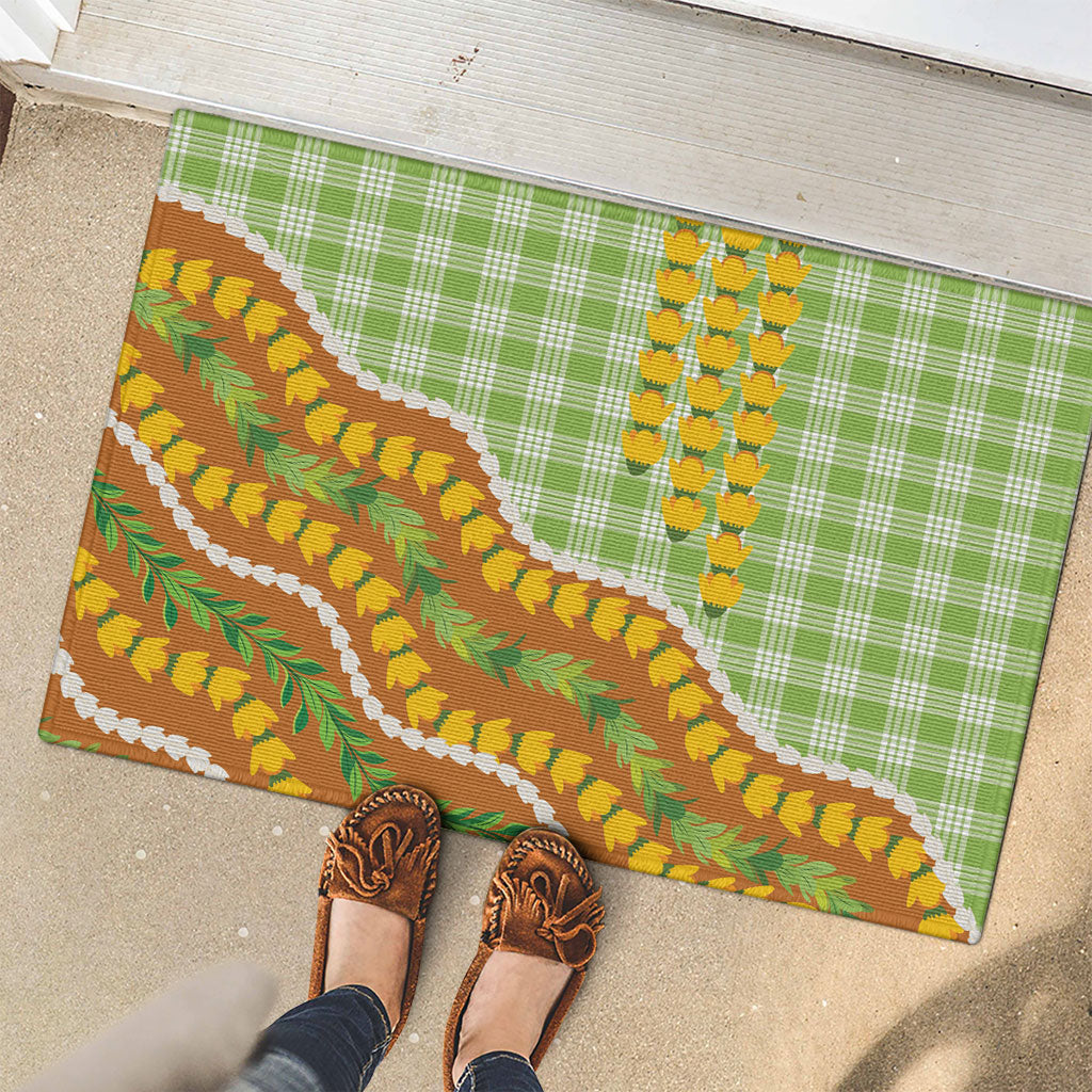 Hawaii Leis Palaka Motifs Rubber Doormat Pikake Pakalana Maile Ilima Kakau Style
