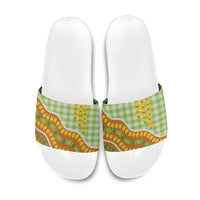 Hawaii Leis Palaka Motifs Slide Sandals Pikake Pakalana Maile Ilima Kakau Style