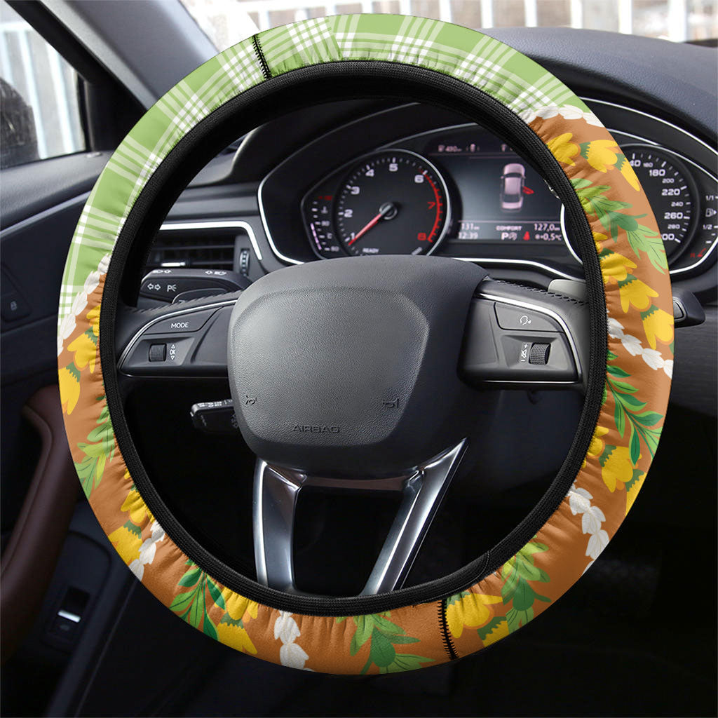 Hawaii Leis Palaka Motifs Steering Wheel Cover Pikake Pakalana Maile Ilima Kakau Style