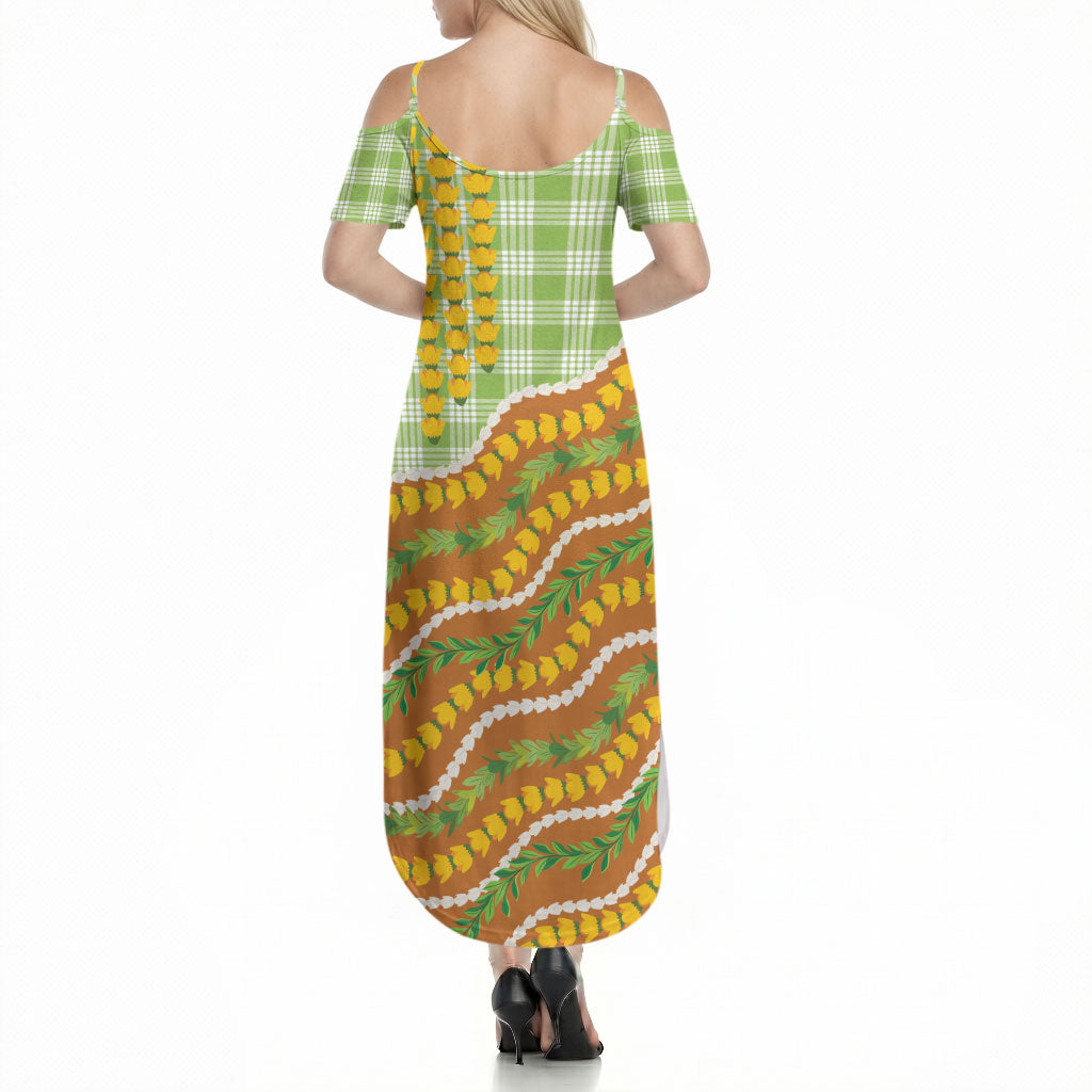 Hawaii Leis Palaka Motifs Summer Maxi Dress Pikake Pakalana Maile Ilima Kakau Style