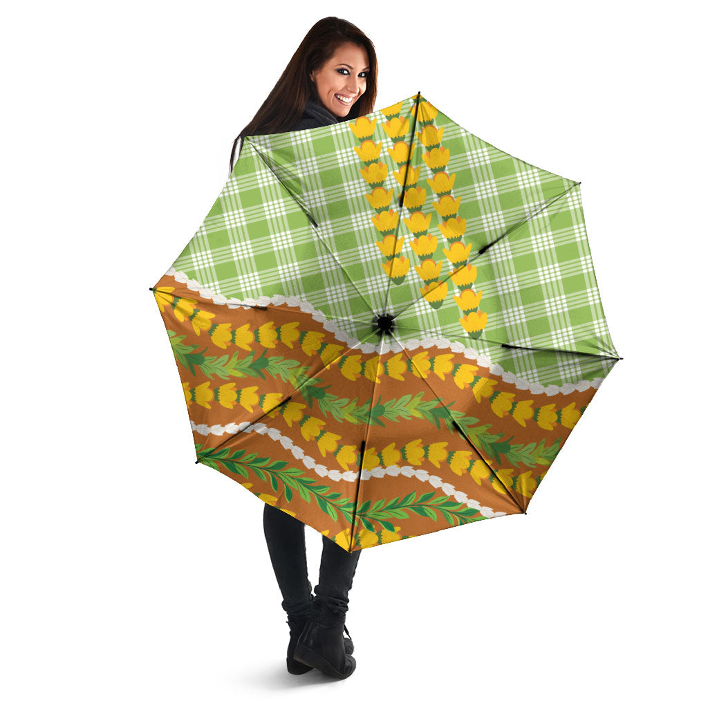 Hawaii Leis Palaka Motifs Umbrella Pikake Pakalana Maile Ilima Kakau Style