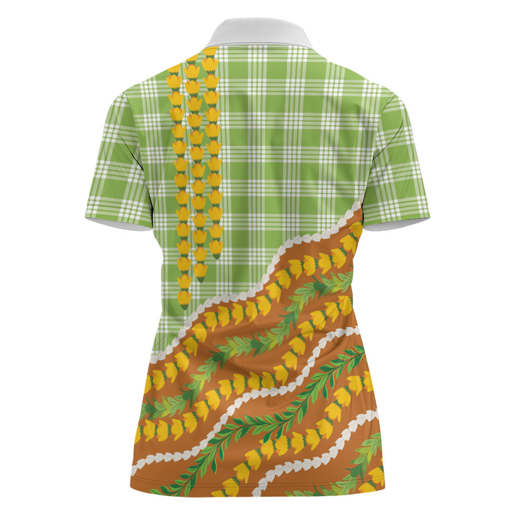 Hawaii Leis Palaka Motifs Women Polo Shirt Pikake Pakalana Maile Ilima Kakau Style