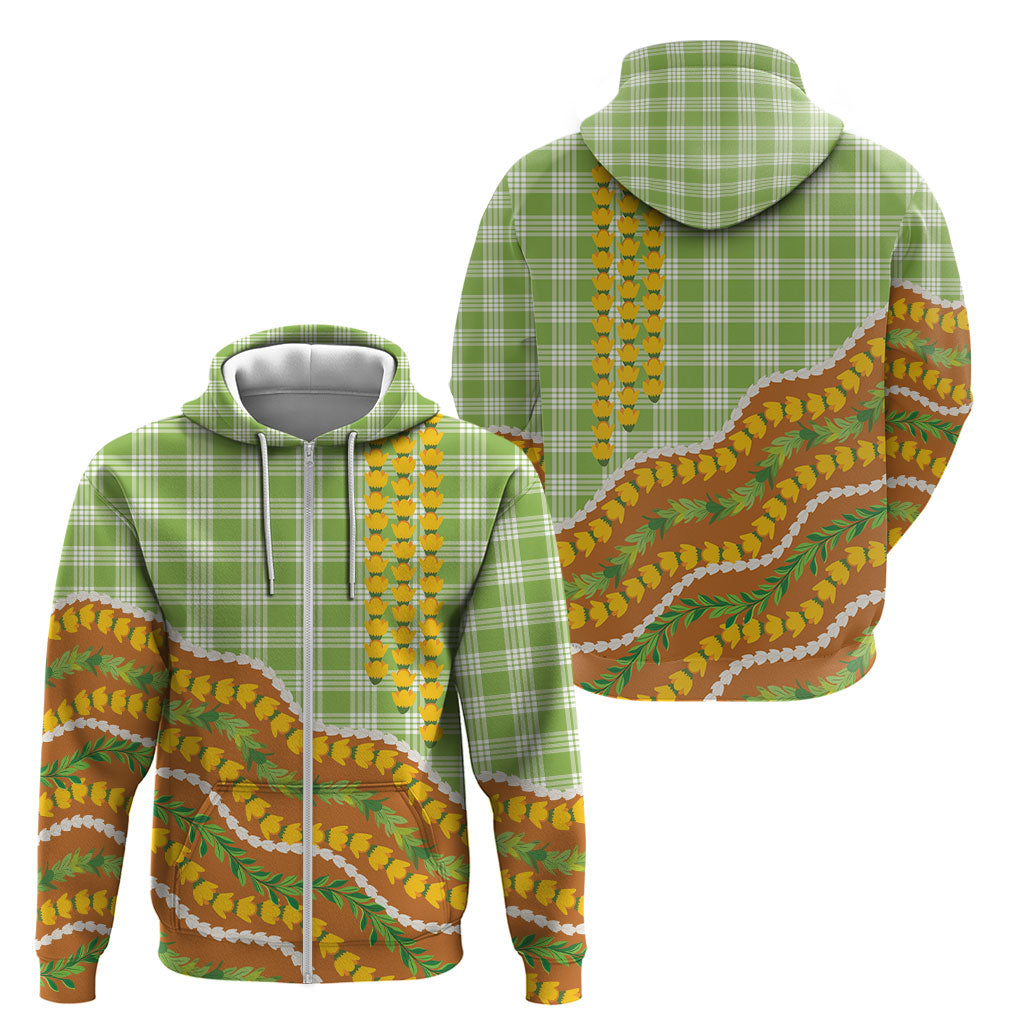 Hawaii Leis Palaka Motifs Zip Hoodie Pikake Pakalana Maile Ilima Kakau Style