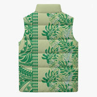 Lime Green Hibiscus Monstera Seamless Kakau Hawaii Sleeveless Puffer Jacket LT14 - Polynesian Pride