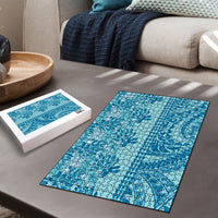 Cyan Hibiscus Monstera Seamless Kakau Hawaii Puzzle LT14 - Polynesian Pride