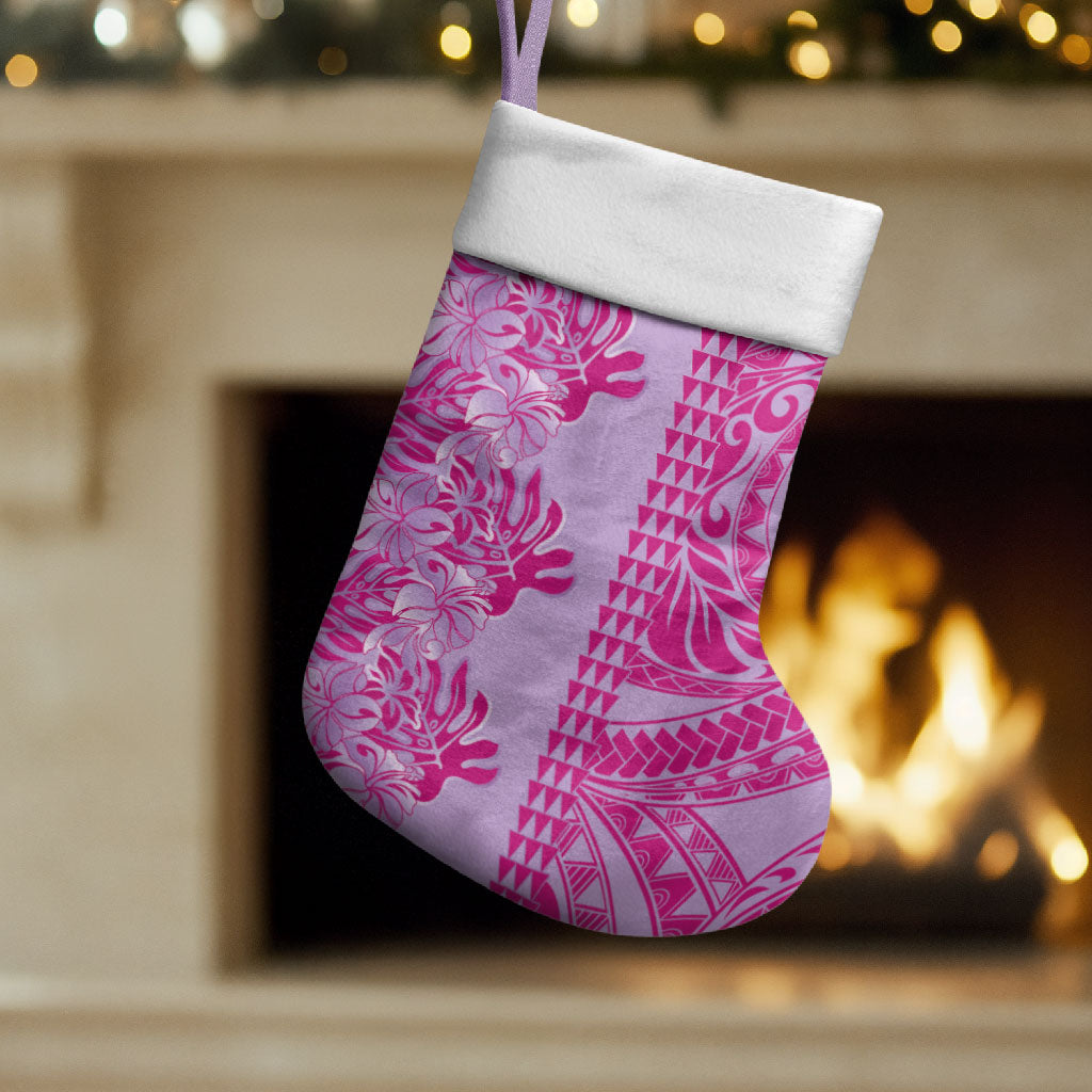 Purple Hibiscus Monstera Seamless Kakau Hawaii Christmas Stocking