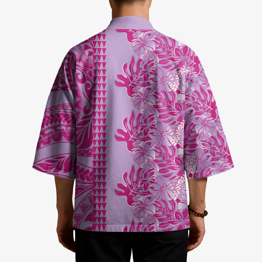 Purple Hibiscus Monstera Seamless Kakau Hawaii Kimono LT14 - Polynesian Pride