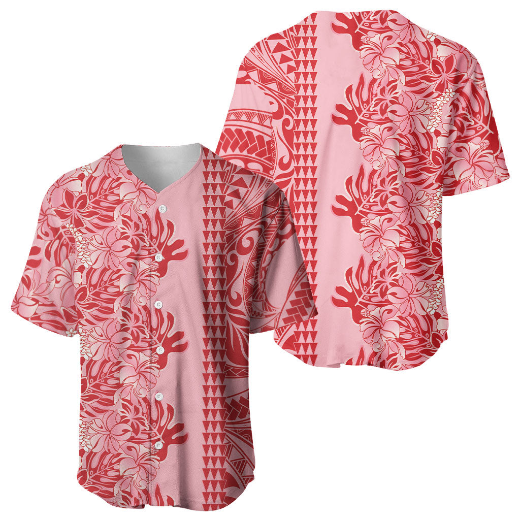 Red Hibiscus Monstera Seamless Kakau Hawaii Baseball Jersey LT14 - Polynesian Pride