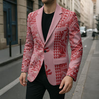 Red Hibiscus Monstera Seamless Kakau Hawaii Blazer LT14 - Polynesian Pride