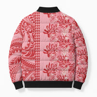 Red Hibiscus Monstera Seamless Kakau Hawaii Bomber Puffer Jacket LT14 - Polynesian Pride