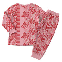 Red Hibiscus Monstera Seamless Kakau Hawaii Christmas Pajama Set LT14 - Polynesian Pride