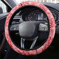 Red Hibiscus Monstera Seamless Kakau Hawaii Steering Wheel Cover LT14 - Polynesian Pride