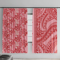 Red Hibiscus Monstera Seamless Kakau Hawaii Window Curtain LT14 With Hooks Red - Polynesian Pride