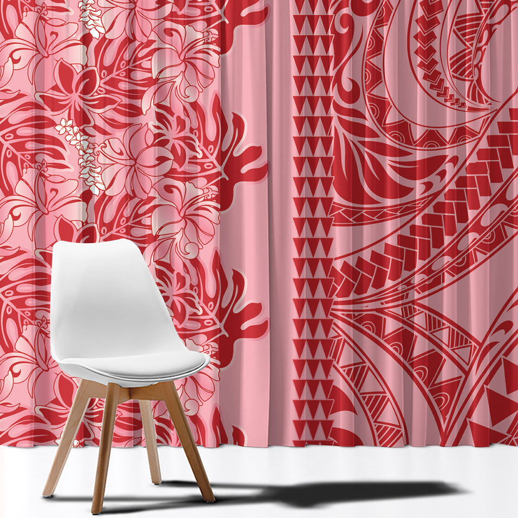 Red Hibiscus Monstera Seamless Kakau Hawaii Window Curtain LT14 - Polynesian Pride