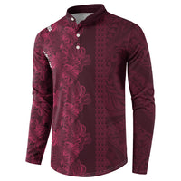 Burgundy Hibiscus Monstera Seamless Kakau Hawaii Button Sweatshirt LT14 - Polynesian Pride