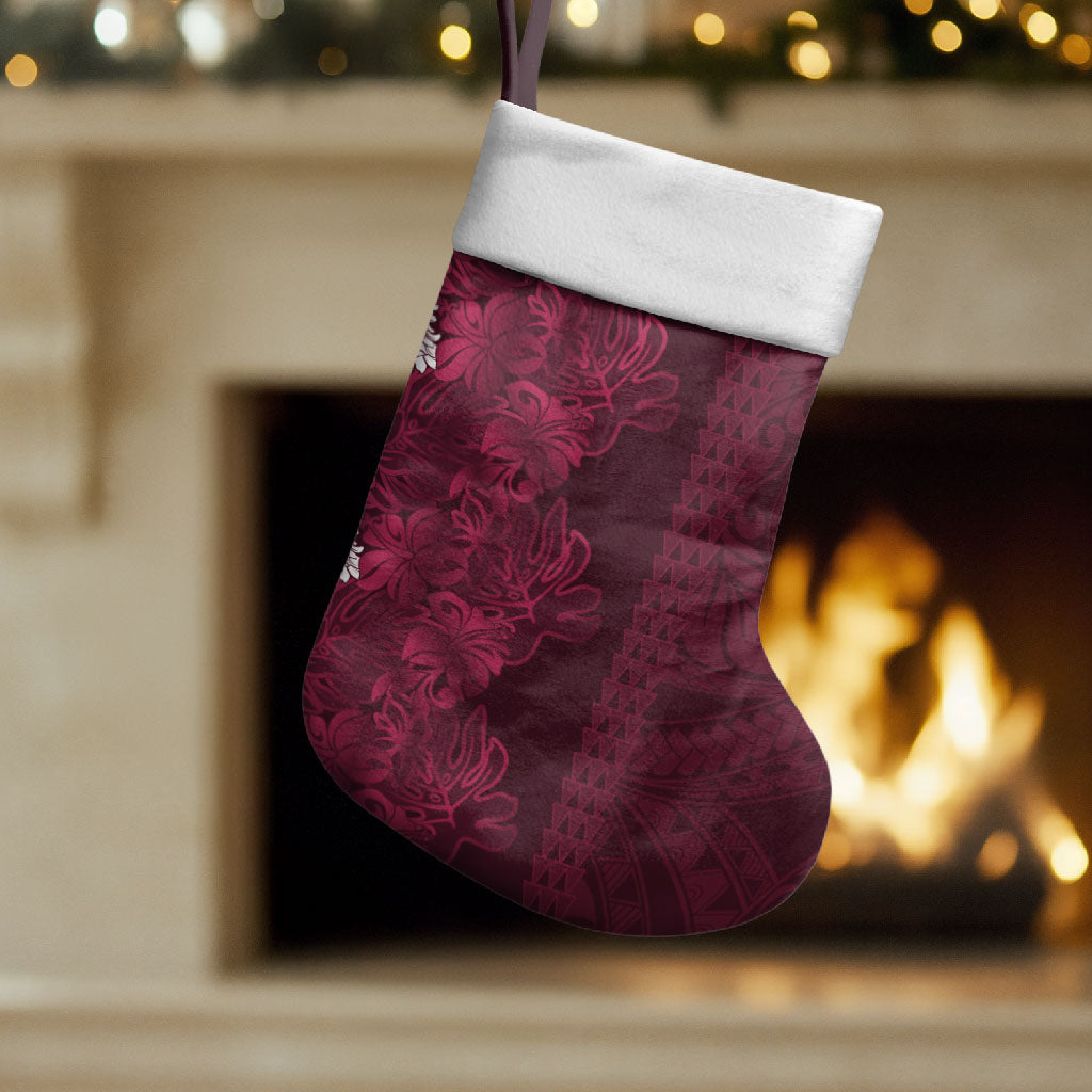 Burgundy Hibiscus Monstera Seamless Kakau Hawaii Christmas Stocking
