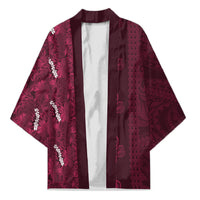 Burgundy Hibiscus Monstera Seamless Kakau Hawaii Kimono LT14 Unisex Burgundy - Polynesian Pride