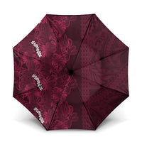 Burgundy Hibiscus Monstera Seamless Kakau Hawaii Umbrella LT14 One Size Folded 11.42 inch Opened Diameter 37.4 inch Burgundy - Polynesian Pride