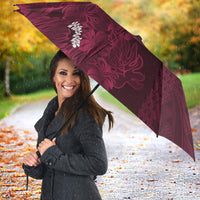 Burgundy Hibiscus Monstera Seamless Kakau Hawaii Umbrella LT14 - Polynesian Pride