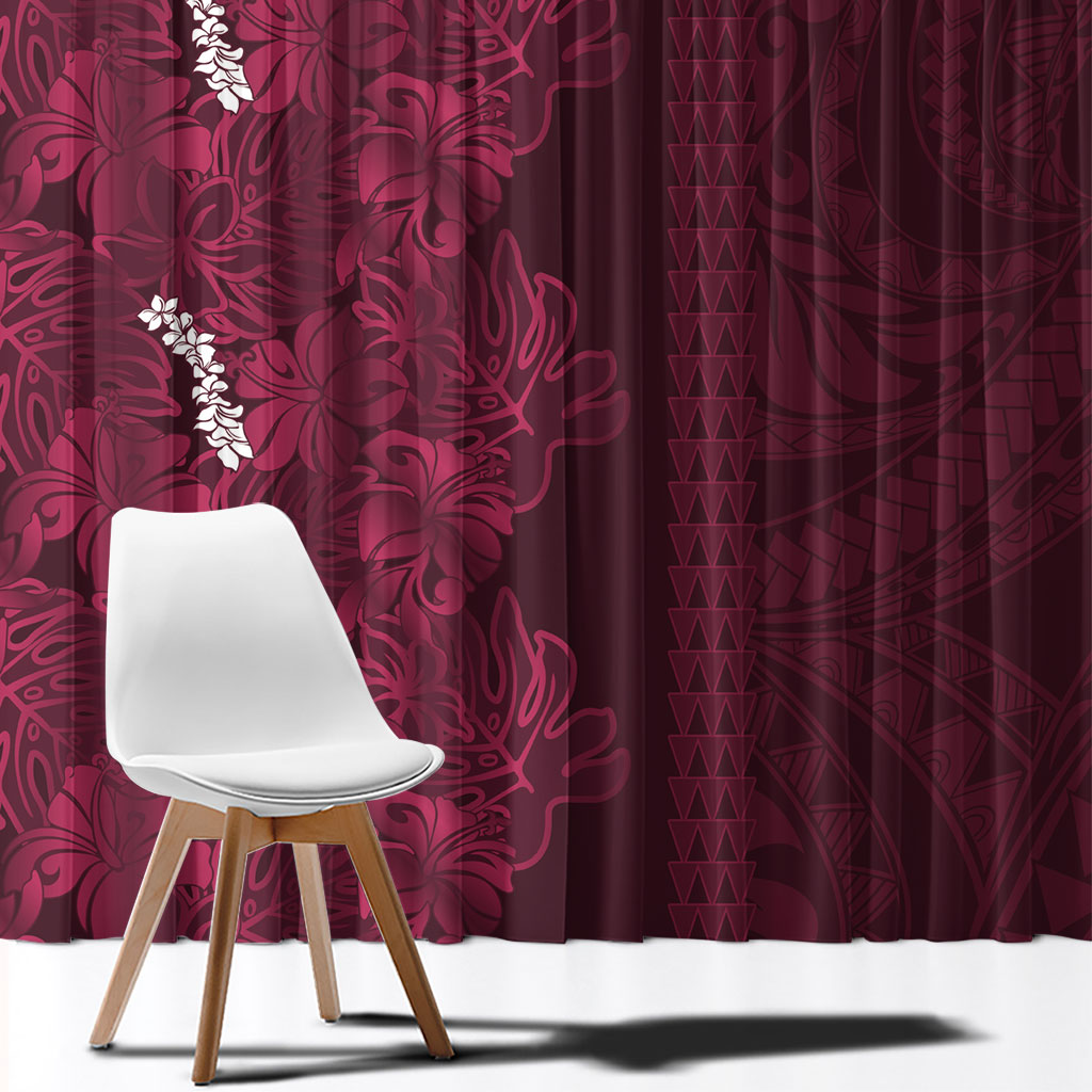 Burgundy Hibiscus Monstera Seamless Kakau Hawaii Window Curtain LT14 - Polynesian Pride