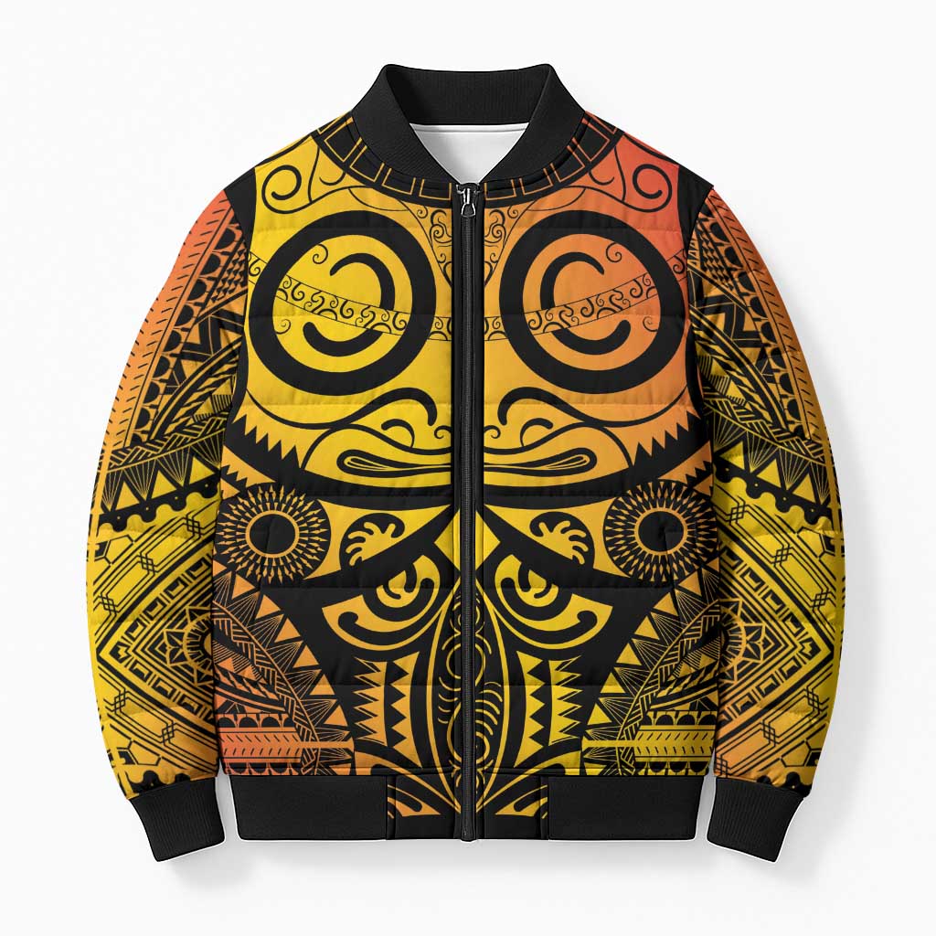 Marquesas Islands Bomber Puffer Jacket Marquesan Tattoo Yellow Gradient - Polynesian Pride