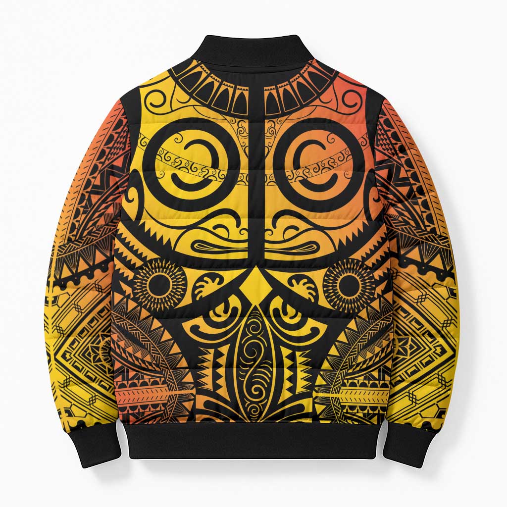 Marquesas Islands Bomber Puffer Jacket Marquesan Tattoo Yellow Gradient - Polynesian Pride
