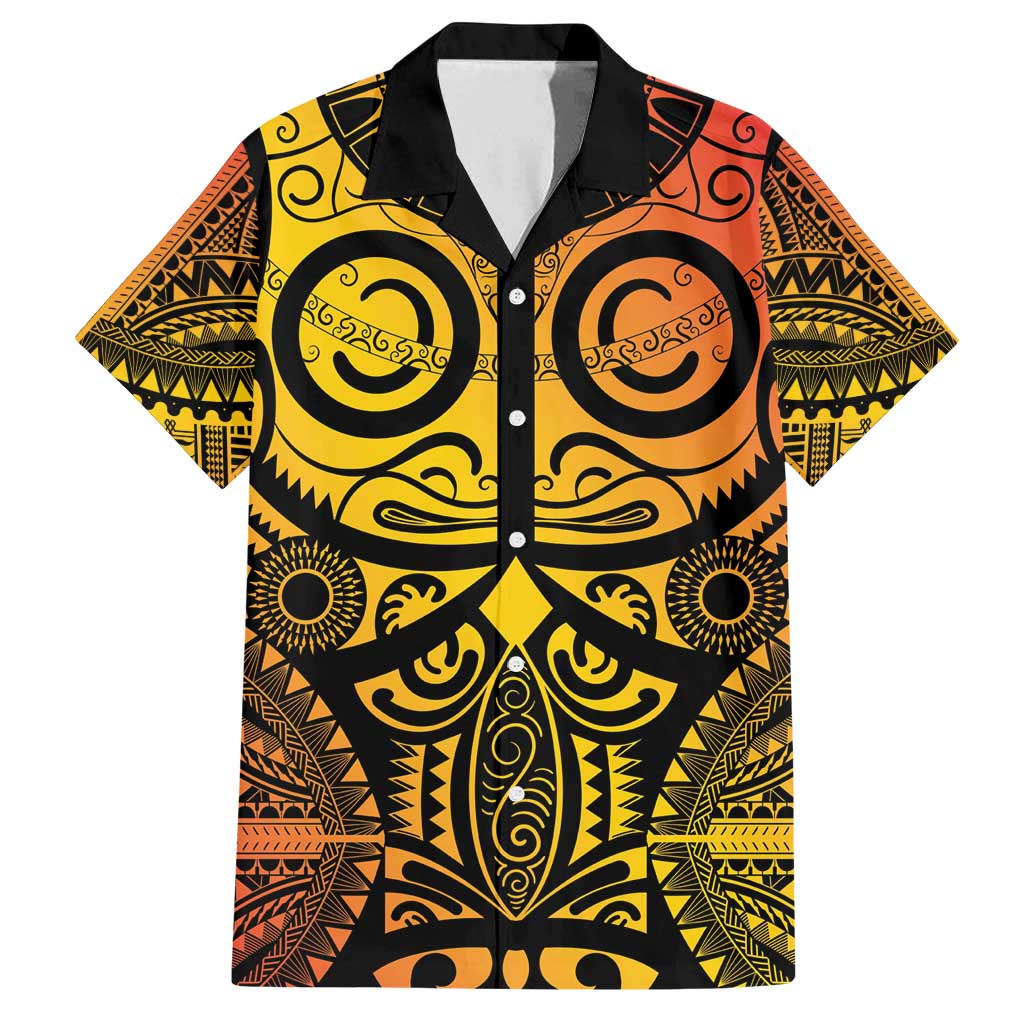 Marquesas Islands Family Matching Long Sleeve Bodycon Dress and Hawaiian Shirt Marquesan Tattoo Yellow Gradient - Polynesian Pride
