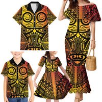 Marquesas Islands Family Matching Mermaid Dress and Hawaiian Shirt Marquesan Tattoo Yellow Gradient - Polynesian Pride